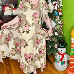 Vintage beaded & sequenced plus size y2k floral roses shredded maxi dress